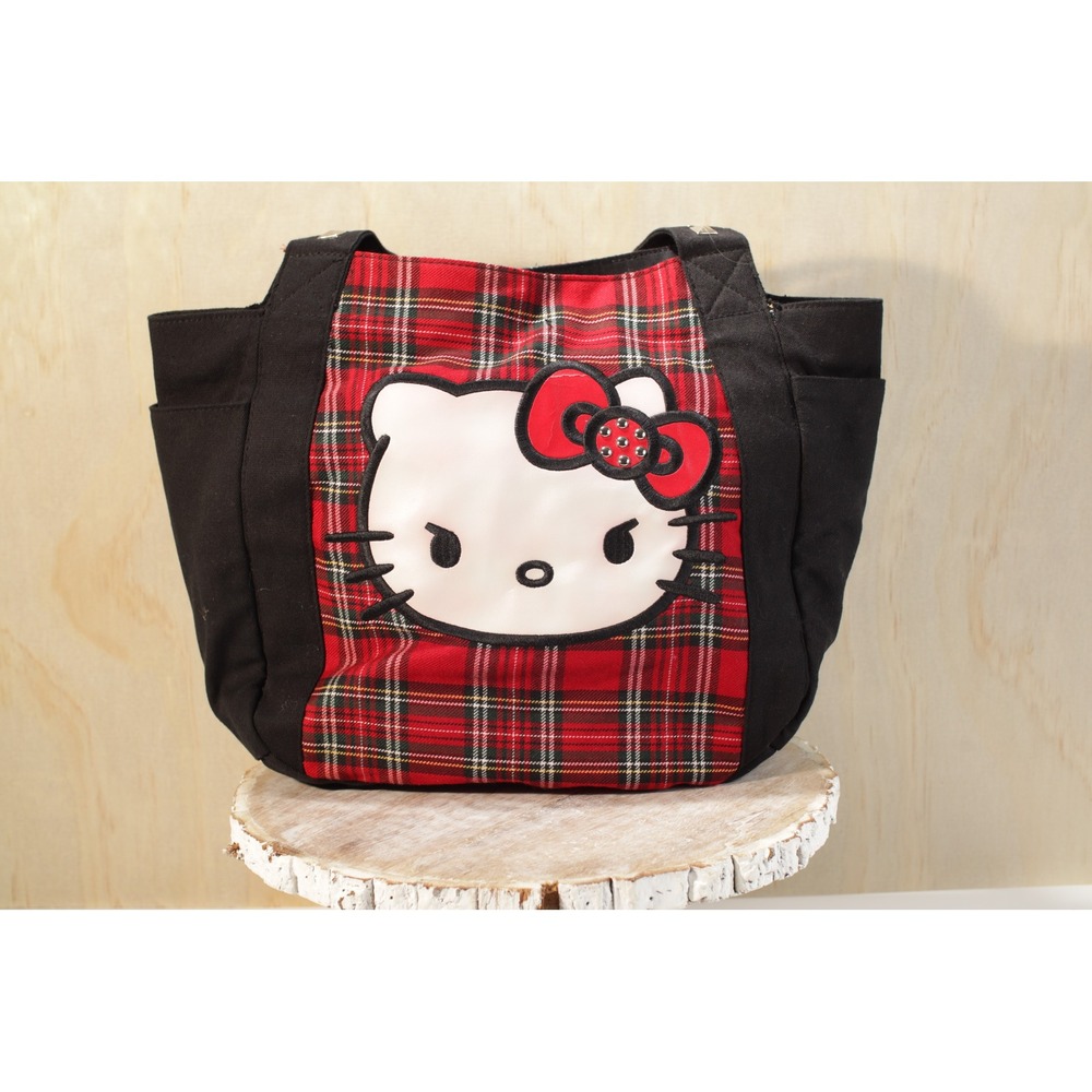 Loungefly Hello Kitty Red Plaid Punk Tote Bag Studded Angry Kitty Sanrio 2012